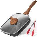 ESLITE LIFE 9.5 Inch Nonstick Grill Pan with Lid for Indoor Cooking, Versatile Induction Square Large Grilling Skillet Steak Pan for Stove Tops, PTFE & PFOA Free, Black
