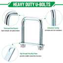 4 Pack Square U Bolt for 3 Inch Wide Leaf Spring, Galvanized Steel U Bolt Brackets with Plates, 5" Long x 3-1/8" Wide x 5/8" Diameter, Fit for Truck, Trailer and Boat