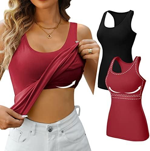 V FOR CITY Womens Shelf Bra Tank Tops Racerback Workout Camis Yoga Shirt Cotton Undershirt 2 Pack, Medium