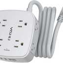 6 Ft Surge Protector Power Strip - 8 Widely Outlets with 4 USB Ports, 3 Side Outlet Extender with 6 Feet Extension Cord, Flat Plug, Wall Mount, Desk USB Charging Station, ETL, Grey