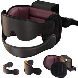 SARISUN Travel Pillow Combo with Chin Strap, Airplane Pillows with 3D Eye Mask for Sleeping, 360 Support Plane Head Strap for All Plane Seats, Long Flights Essentials, Stop Bobblehead, Red