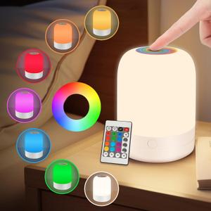 Small Kids Night Light, 13 Color Dimmable LED Lamp, Portable Stepless Dimming, Color Changing Touch Nursery Lamp, Rechargeable Toddler Night Light (White-1 Pack)