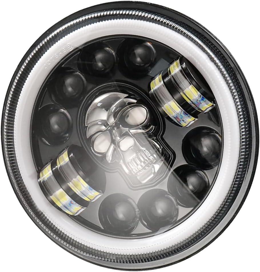 Gatuida Headlights Skull LED Headlight Motorcycle LED Motorcycle Light Mount Light Skull (17.60X17.60X6.60CM, Black)