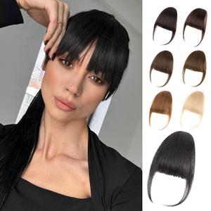 Clip in Bangs, 100% Real Human Hair Natural Black Fake Bangs Clip in Hair Extensions Wispy Bangs Fringe with Temples Hairpieces for Women Curved Air Bangs for Daily Wear