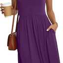 Summer Casual Dresses for Womens Tank Empire Waist Sun Dress Flowy V Neck Cold Shoulder Dresses with Pockets, Medium, Puprle