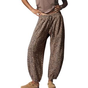 Anoumcy Leopard Pants Women Baggy Sweatpants Casual Cheetah Print Lounge Barrel Pants Trousers with Pockets Brwon M