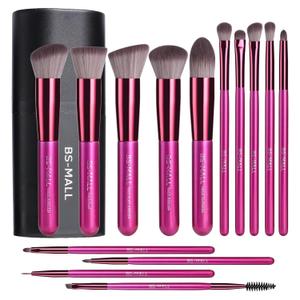 BS-MALL Makeup Brushes 14 pcs Makeup Tools Kit Premium Synthetic Powder Foundation Contour Concealers Lip Brushes with Makeup Sponge & Eyeshadow Applicator Kit (Hot Pink)