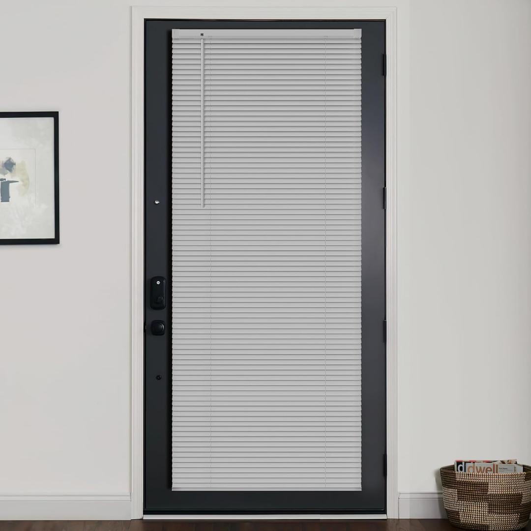 LazBlinds 1" Vinyl Mini Blinds for Doors, Cordless French Door Blinds for Privacy, Light Filtering Privacy Horizontal Shades for Front Door Patio Sidelight Glass Door, 34" W x 72" H, Grey