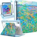 Uppuppy for iPad Mini 7/6 Case - for iPad Mini 6th/7th Generation Cases Women Cute Folio Cover Pencil Holder Girls Girly Green Aesthetic Pretty Rotating Stand for Apple Mini 6/A17 Pro Case 8.3 Inch