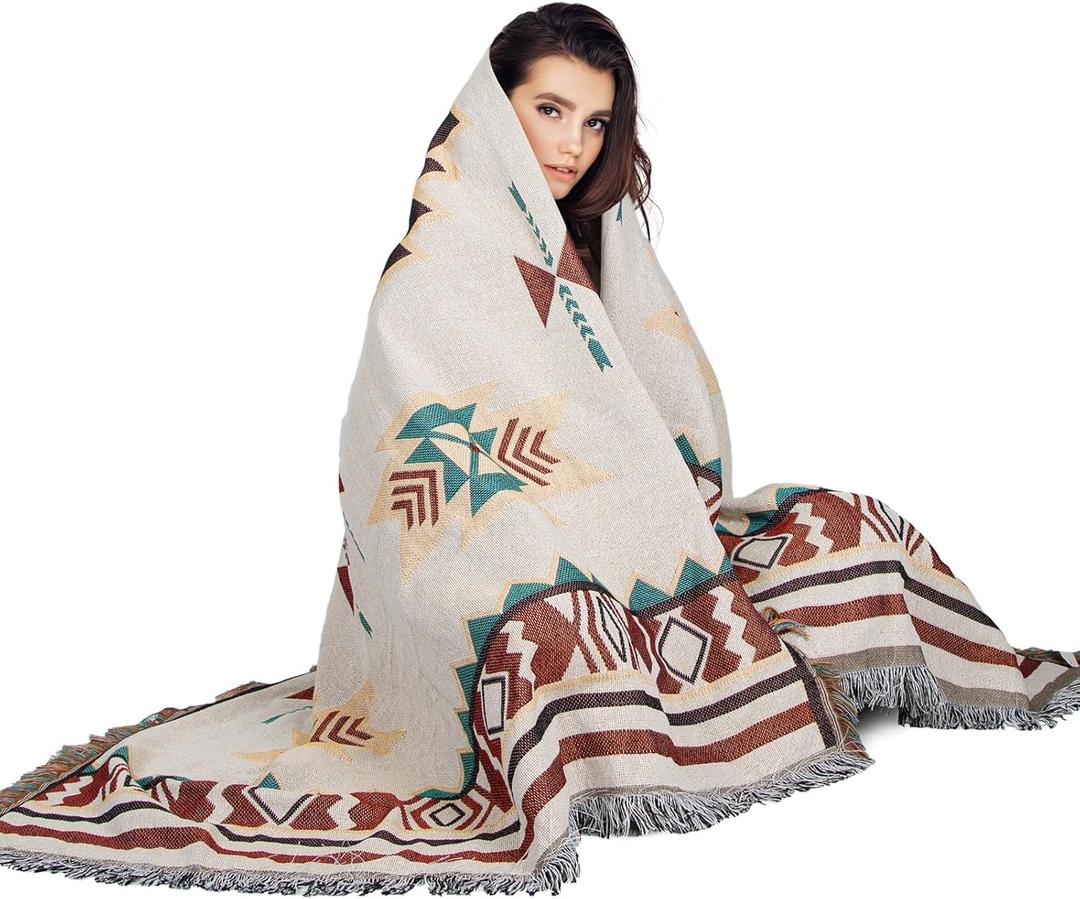 MACEVIA Native American Aztec Blanket for Couch, Rustic Southwest Blankets Decorations for Home, Country Boho Throw Blanket for Couch, Sofa, Bed, Western Bedroom Decor Tribal Decor (Aztec 03 50"70")