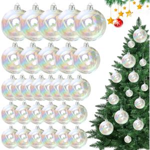 30Pcs Iridescent Ornaments Balls Clear Plastic Ornaments Christmas Ornament Ball Sparkly Christmas Bubble Clear Balls for Cauldron, Witch Brew Pot, Halloween Decorations, Xmas Tree Decor (4 Sizes) (12x3cm & 8x4cm & 5x5/6cm)