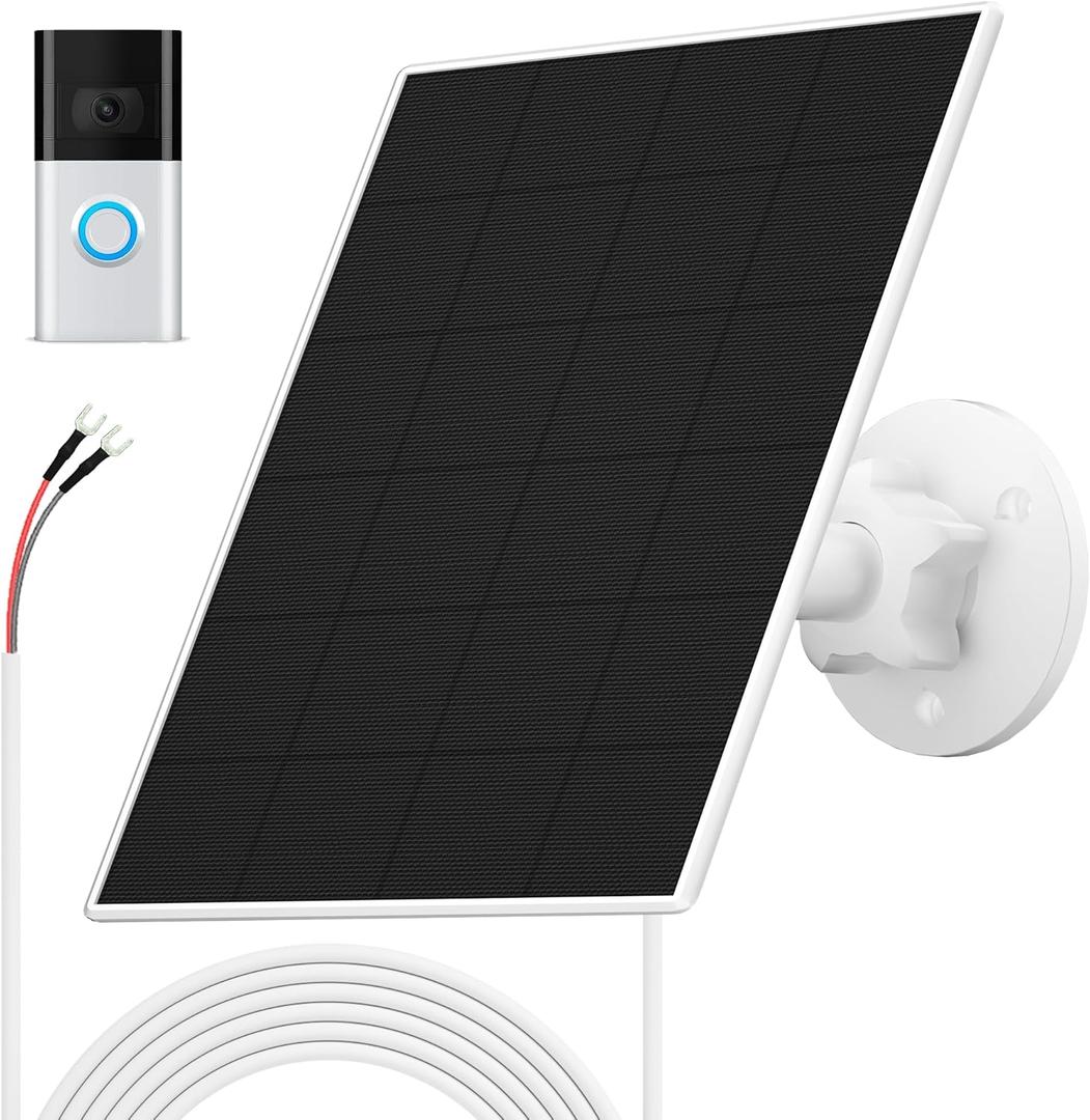 Solar Panel for Ring Doorbell 1/2/3/3+/4, Video Doorbell, Ring Battery Doorbell, Solar Charger 6W AC 9V Waterproof, Adjustable Panel Mount, 9.8ft Cable