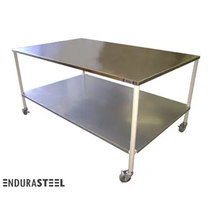 EnduraSteel Stainless Steel Mobile Prep Table with Powder-Coated Mild Steel Frame