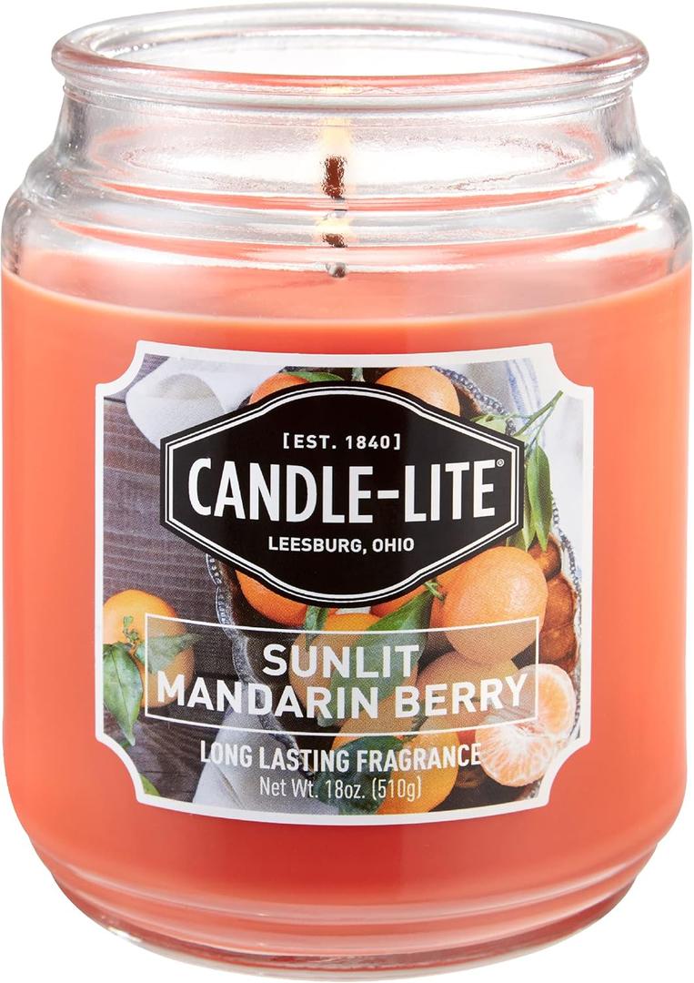 CANDLE-LITE Scented Sunlit Mandarin Berry Fragrance, One 18 oz. Single-Wick Aromatherapy Candle with 110 Hours of Burn Time, Orange Color, Jar