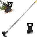 NICOFPHY Weed Puller Tool with Long Handle, 60" Manual Weeding Tools Gardening, 2 in 1 Hand Weed Rake and Hoe Garden Weeder Tool, Uprooting Pulling Weed Remover Tool for Yard, Patio, Lawn and Garden