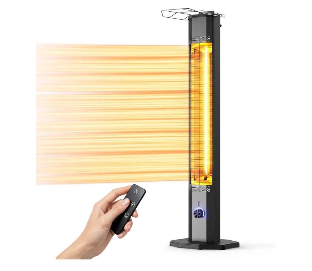Outdoor Electric Patio Heater, 42-inch 1500W Infrared Tower Heater with 9 Heat Settings & 9H Timer, IPX5 Waterproof, Safety Lock, Tip-Over & Overheat Protection Space Heater for Indoor & Outdoor Use