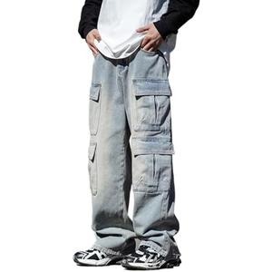 Baggy Cargo Jeans Men Teen Boys Casual Loose Jeans Flap Pockets Y2k Denim Pants 90s Hip Hop Streetwear XL