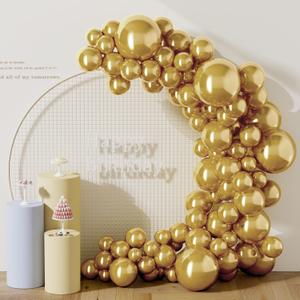 DECOCKRAT 130PCS Metallic Gold Balloons, Latex Balloon Different Sizes 18/12/10/5 Inch, Helium Balloons with Ribbon, Party Balloon for Birthday Wedding Graduation Anniversary Baby Shower Decoration, Set of 2