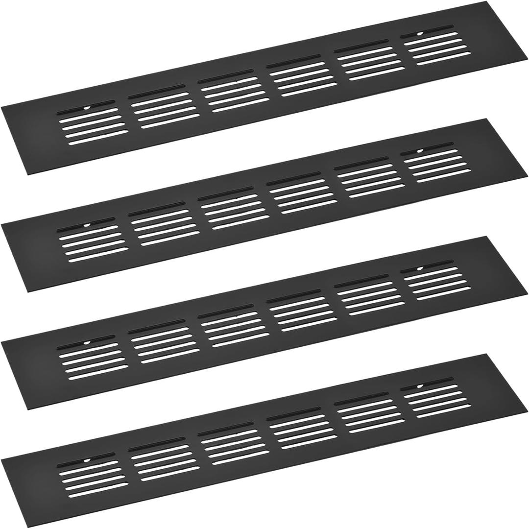 uxcell 4pcs Rectangle Ventilation Grille Aluminum Alloy Mesh Air Vent Cover Louvered Ventilation Cover for Cabinet Wardrobe Shoe Cabinet Closet, 250x50mm/9.84"x1.97"