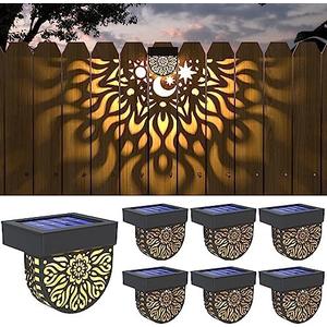 Solar Fence Lights 6 Pack Solar Deck Lights Waterproof LED Powered Step Wall Lanterns Outdoor Decorations Warm Yellow Decorative Lighting for Garden Backyard (Black)