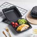 Jaluxing 8X8 3-Compartment 50-Pack Plastic Clamshell Takeout Food Trays Heavy Duty Togo Disposable Box Carryout Meal Prep Packaging Catering Hinged Containers With Secure Snap Lid 