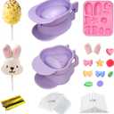 2 Pcs Easter Cake Pop Molds with 100 Sticks & Silicone Fondant Mold,Bunny&Egg shaped Cake Pop Mold | Non-3D Printed | Dishwasher Safe | Baking Molds for Family Holiday Desserts