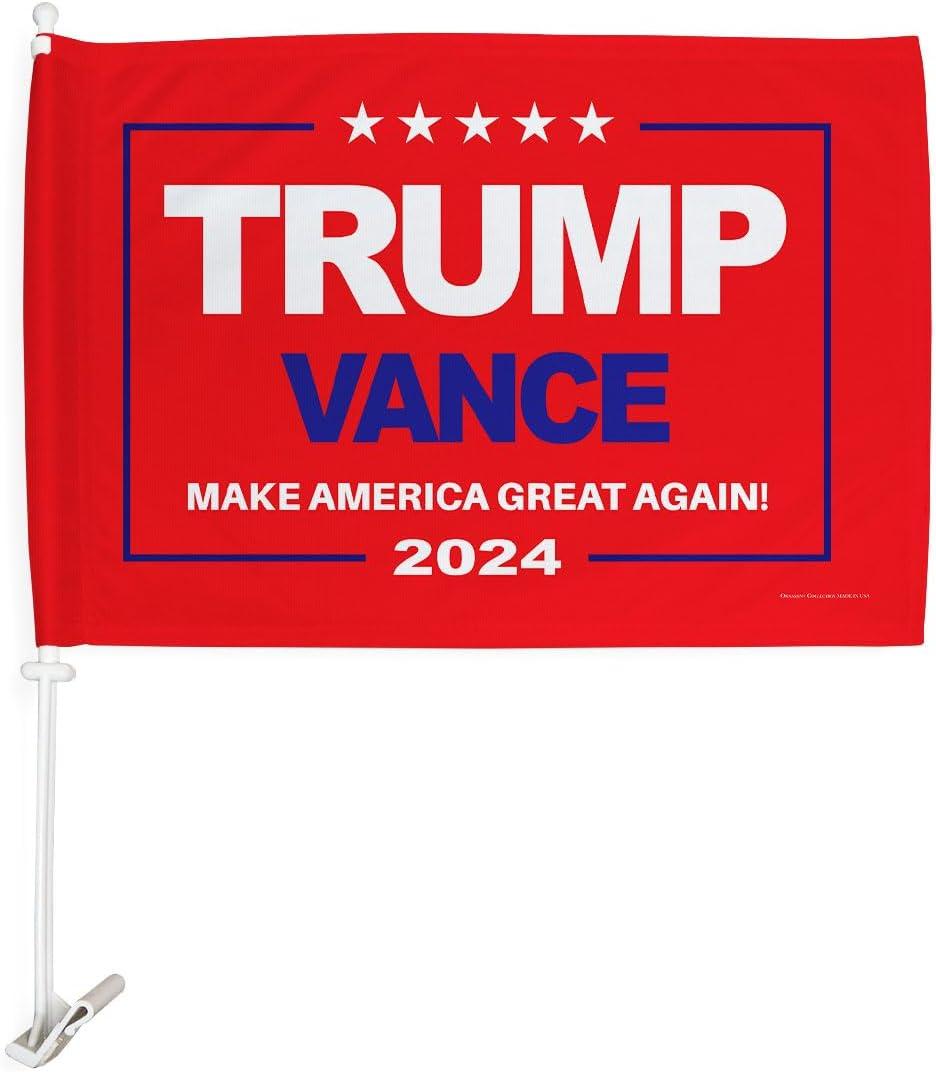 Ornament Collection Trump Vance 2024 Flag for Car Red Bandera para Carros Window Clip Pole Mount Kit Rally Shooting 2024 Poster Auto Decor MAGA Sign Outdoor Decorations Republican Gift Made in USA