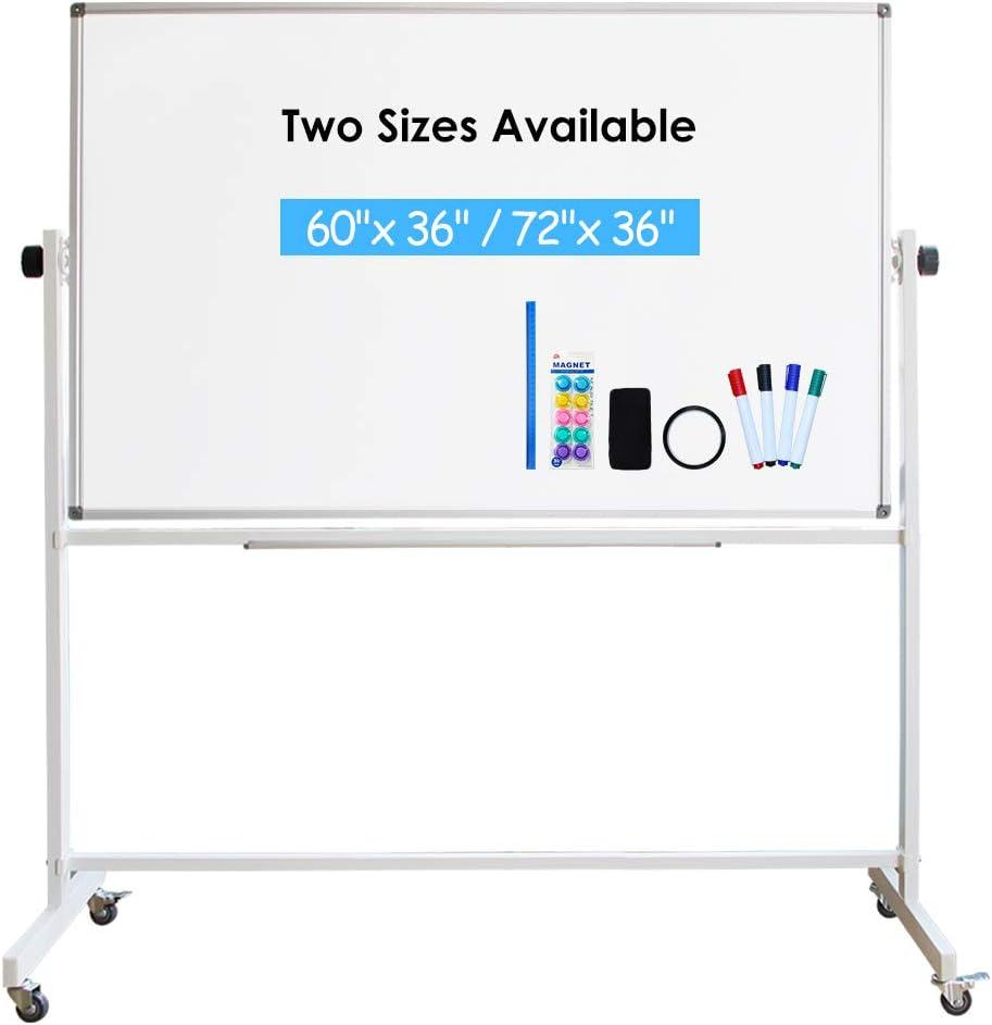 DEVELOP Magnetic Mobile White Board with Stand, 60 x 36 Inches, Large Rolling Double Sided Dry Erase Board on Wheels, Writing Standing Whiteboard Easel Easy Flip for Home, Office & School