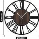 LEIKE Large Wall Clocks for Living Room,Silent,Non Ticking,Battery Operated Oversized Vintage Round Modern Wood Wall Clock for Bedroom,Farmhouse,Office Home Decor-24 Inch (Black-Roman Numerals)