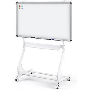 Hicarer Whiteboard Mobile Stand - Height & Width Adjustable Aluminum Frame on Wheels for Drawing, Glass Dry Erase Board, Interactive Chalkboard, White