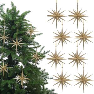 6 Inch Set of 8 Glitter Large Star Hanging Ornaments Christmas Tree Decorations Plastic Festive Embellishments Pendant, Shiny Holiday Decor(Gold)