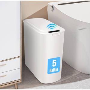 Cesun Motion Sensor Trash Can, 5 Gallon Automatic Bathroom Garbage Can with Lid, Touchless Smart Plastic Slim Wastebasket for Bathroom, Office, rv, Bedroom, Living Room, White
