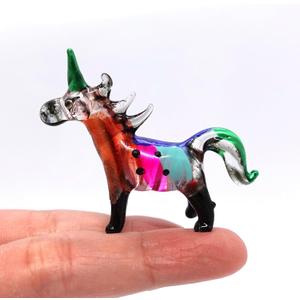Unicorn Tiny Figurines Fancy Animals Hand Blown Glass Art Collectible Gift Home Dcor (Multi-Black)
