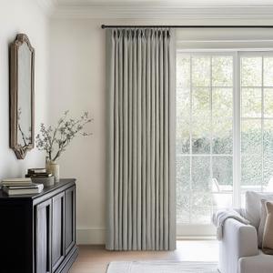 102 Inch Long Curtains Pinch Pleated Curtains for Living Room Sliding Door 2 Panels Rustic Grey Thick Linen Textured Memory Trained Light Filtering Pinch Pleat Curtain Drapes Gray Semi Sheer Bedroom