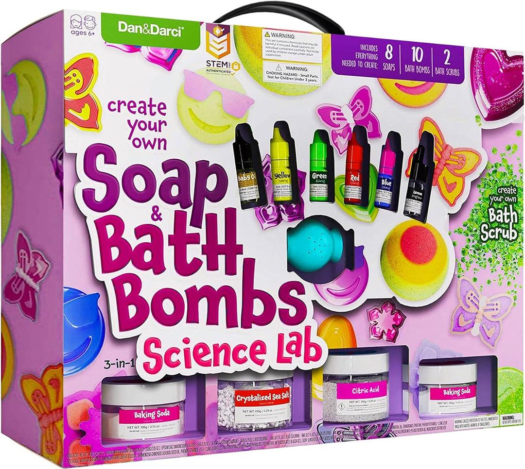 Dan&Darci Soap & Bath Bomb Making Kit for Kids, 3-in-1 Spa Science Kits, Craft Gifts for Girls & Boys Age 6-12 Year Old Girl Crafts: DIY Experiment Toys, Gift for Kid Ages, Large