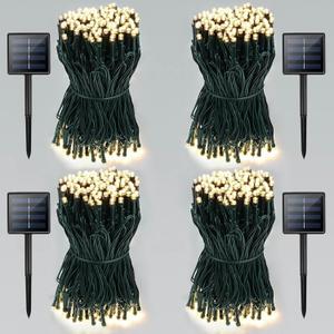 4 Pack Total 800 LED Solar Christmas Lights Outdoor, Solar String Lights for Outside with 8 Modes, Waterproof Green Wire Solar Powered Tree Light for Xmas Party Yard Garden Decorations (Warm White)
