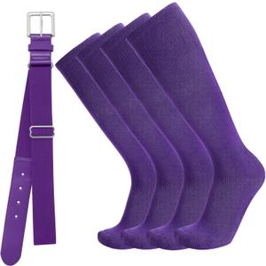 Baseball Socks and Belt Combo for Youth Adult - Softball Sock and Belt for Boys and Girls (2 Pairs of Socks & 1 Belt) (Small, Purple)