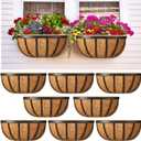 8 Sets 16 Inch Window Deck Railing Planters Boxes with Coconut Liner Outdoor Wall Planter for Plants Balcony Metal Hanging Flower Bracket Basket for Fence, Porch, Patio Decoration