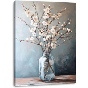 daktenn Floral Canvas Wall Art Bathroom Wall Art Pictures Wall Decor Home Decor Wall Decor for Bedroom Livingroom 12x16 Inches (Botanical Serenity: Blush Blooms & Mercury Glass)