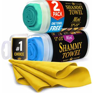 Premium 2pk Mini +1 Free Shammy Cloth for Car Drying - 17x13 - Super Absorbent Chamois Towel for Car - Scratch-Free, Reusable & Soft Cleaning Towel