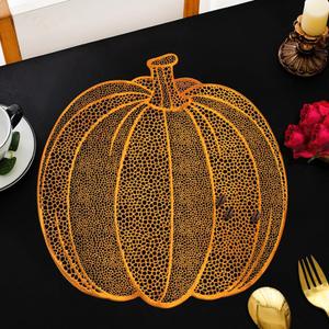 Pumpkin Placemats Set of 4 Halloween Thanksgiving Fall Harvest Place Mats Heat-Resistant Table Mats for Dining Table (Orange, 15 Inch)