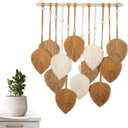 ASMPCUE Macrame Wall Hanging Leaves, Boho Wall Decor Art Feather Tapestry with 12 Leaves, Handmade Yarn Tassels Decorations for Living Room, Bedroom, Apartment Home Decor, 20 X 27.5 Inch, Brown