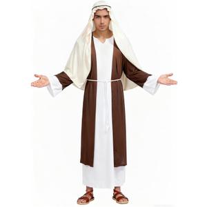 Joseph Costume for Mens, Adults Shepherd Cosplay Jesus Robe Biblical Religious Outfits with Headpiece Halloween XL