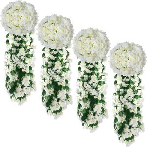 XunYee 4 Pack Violet Hanging Flowers Artificial Decor 5 Petal Silk Violet Simulation Hanging Plant Faux Royal Artificial Orchid for Home Garden Wedding Indoor Outdoor(White)