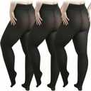 HooLing 3 Pair Plus Size Fleece Lined Tights for Women Fake Translucent Winter Thermal Leggings Warm Thick Tights for Gifts (Black, XXL)