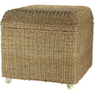 Household Essentials Seagrass Rolling Wicker Storage Ottoman, 18.1 inches