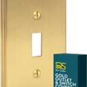 Rio Salto BRASS Metal Gold Toggle Light Switch Covers MID-SIZE Wall Plate Single Togle Switch Wallplate Decorative Wall Switch Plate Covers Brushed Brass Modern Linear (1-Gang Toggle 1-Pack)