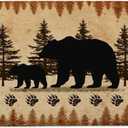 Rustic Cabin Bear Bath Rugs, Animal Black Bear Doormat Non-Slip Floor Entryways Outdoor Indoor Door Mat, Country Farmhouse Lodge Wooden Forest Trees Bath Mat Bathroom Rugs Accessories, 17X29in