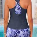 Yonique 3 Piece Athletic Tankini Swimsuits for Women with Shorts Swim Tank Tops with Sports Bra and Boyshorts Bathing Suits XL Blue Tie Dye