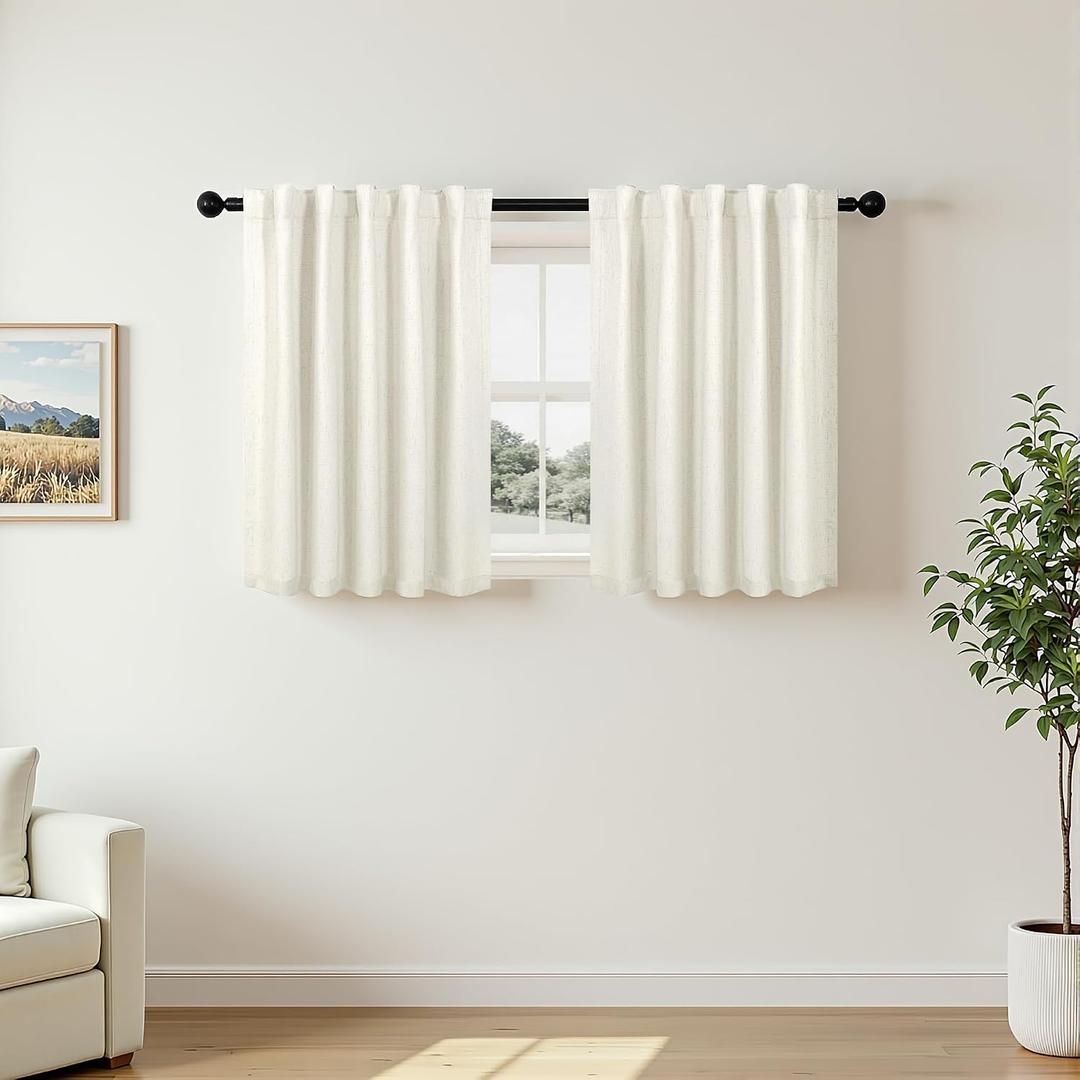 Pitalk Short Linen Blackout Curtains 24 Inch Length 2 Panels for Small Window Half Bedroom Living Room Cafe Curtains Thermal Privacy Drapes for Kitchen Over Sink Bathroom Cream Ivory 42 Inch Wide 2ft